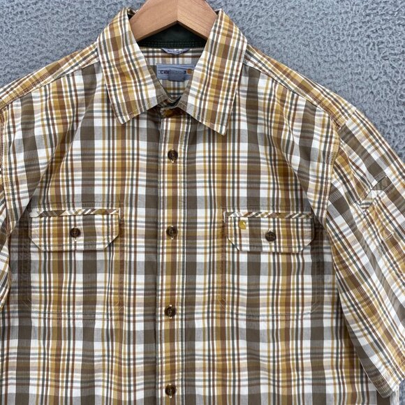 Carhartt Shirt Mens Large Beige Multi Plaid Relaxed Fit Short Sleeve Button Up - Picture 2 of 10
